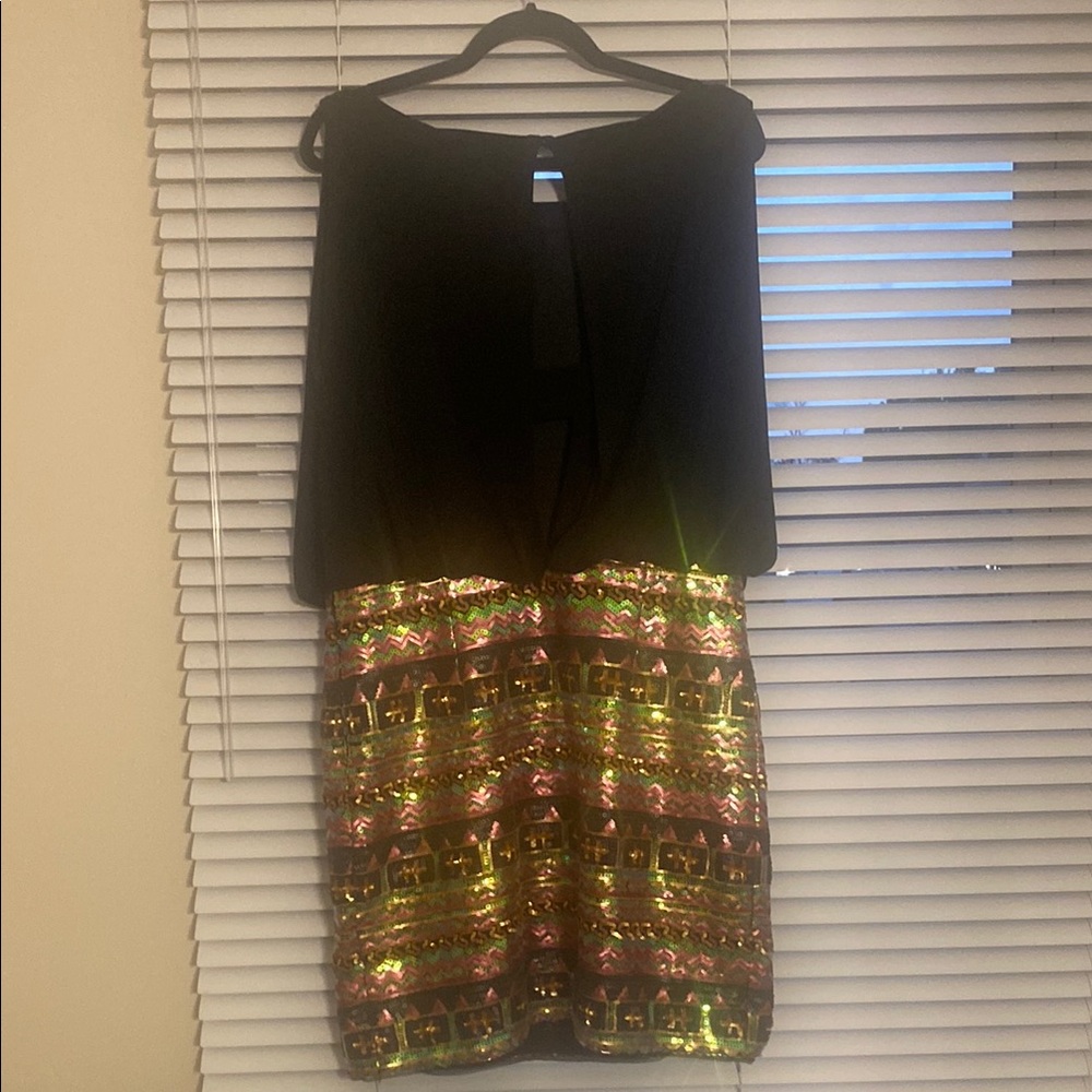 Betsy & Adam Black Dress with Multicolor Sequins